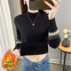 怡曼芙一體絨半高領(lǐng)毛衣女秋冬季新款加絨加厚打底衫內搭保暖針織衫上衣 黑色 均碼 -建議85-138斤