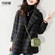 瑪嬌媚（Majiaomei）毛呢大衣女2024年秋冬新款韓版寬松休閑百搭英倫風(fēng)格子西裝外套女 墨綠色 常規 L