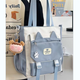 睿昂日系少女學(xué)院ins可愛(ài)單肩包學(xué)生上課補習包大容量書(shū)包帆布斜挎包 藍色 帶吊墜+捏捏樂(lè )掛件 