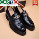 卡帝樂鱷魚（CARTELO）新品厚底布洛克增高男尖頭皮鞋商務休閑男鞋子一腳蹬透氣松糕皮鞋婚鞋 黑色#內增高 41
