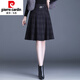 皮爾卡丹（pierre cardin）毛呢格子a字裙女秋冬2025新款高腰顯瘦小個(gè)子短裙大擺半身裙傘裙 藍色 藍格裙長(cháng)55CM L 腰圍2尺1左右/100-110斤