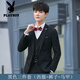花花公子（PLAYBOY）休閑西裝外套男潮流帥氣職業(yè)正裝三件套修身韓版西服套裝新郎結婚 黑色三件套(西服+褲子+馬甲) XL