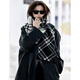 淑咪麗全智賢同款圍巾披肩高端品質(zhì)雙面格紋情侶圍脖時(shí)尚長(cháng)巾 黑色雙面格 90*35cm