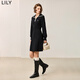 LILY冬新款女裝設計感撞色拉鏈領(lǐng)收腰修身長(cháng)袖針織連衣裙女款 510黑 L