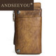 ANDSEEYOU純手工牛皮長(cháng)款錢(qián)包復古做舊多卡包男士手包真皮大容量拉鏈手機包 復古棕
