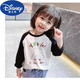 迪士尼新款女童純棉長(cháng)袖兒童打底T恤寶寶薄款上衣韓版春秋季韓版t W104【純棉】白拼黑 100 正碼正拍