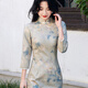 杜艷枝秋季新款美妃絨印花長(cháng)款旗袍水墨畫(huà)青花瓷國風(fēng)旗袍氣質(zhì)修身 花色 M 90-100  (1米6身高標準)