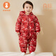 微獅牧尼嬰兒連體羽絨服冬季寶寶超萌保暖外出連帽哈衣爬服外套 糖果紅【潔凈無異味】 73cm