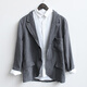 極麻復古休閑亞麻小西服男大碼正裝寬松透氣棉麻西裝外套 深灰 L