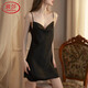 浪莎性感睡衣女夏季吊帶睡裙仿冰絲蕩領(lǐng)開(kāi)叉新娘結婚家居服 黑色 M 