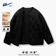 回力棉服男冬季2025新款青少年高級潮流菱形格純色無(wú)領(lǐng)輕薄款內膽棉衣 黑色(純色) XL /180(不縮水不褪色)