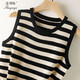 莎羽依圓領(lǐng)冰絲條紋吊帶背心女夏季針織衫寬松百搭休閑款女士無(wú)袖上衣 B953#黑色 3XL 建議145-160斤