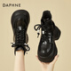 達(dá)芙妮（DAPHNE）七夕馬丁靴女加絨保暖秋冬新款英倫風(fēng)皮靴厚底內(nèi)增高短靴女靴 黑色 加絨 跟高8cm 37 (235mm)