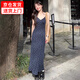 妙奕嘉吊帶碎花連衣裙女純欲裙子夏天女裝夏季新款氣質女神范長裙顯瘦 長款V領小碎花吊帶裙【藏青色】 XL