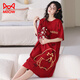 貓人（MiiOW）鴻運睡裙女士睡衣純棉夏季薄款短袖紅色本命年喜慶結婚寬松連衣裙 1891B紅色 2XL (建議140-160斤)