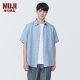 无印良品（MUJI） 男式 麻 短袖衬衫 男士衬衣外套 AC9ABA4S 烟熏蓝色 XL(180/104A)