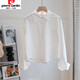 皮爾卡丹短款襯衫女秋冬純棉新款小個(gè)子內搭疊穿襯衣長(cháng)袖計感小眾白色上衣 白色 S