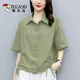 啄木鳥(niǎo)棉麻中袖襯衫女2026夏季新款媽媽上衣抽繩T恤寬松顯瘦設計感襯衣 淺綠色015# L 100-115斤