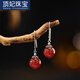 頂妃（DING FEI）2024年新款紅色瑪瑙耳環(huán)女夏季流蘇925銀耳墜耳飾潮耳夾國風(fēng)耳環(huán)