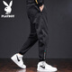 花花公子（PLAYBOY）牛仔褲男春秋季2025新款男士束腳長褲潮牌韓版寬松工裝褲子男褲 2083黑色 2XL
