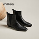 妙麗（Millies）短靴女低跟尖頭輕奢潮流平底靴2025冬季新款時(shí)尚短筒煙筒靴 黑色（單里） 38 (240mm) 標準碼