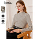 百圖betu女裝秋季新款衛衣女士高彈力半高領(lǐng)修身長(cháng)袖T恤2309T36 黑白條 M