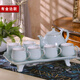 瀟毅艾 歐式新中式家用景德鎮(zhèn)影青瓷茶具套裝陶瓷高腳帶托盤茶壺杯子整套 有金邊款(請勿選錯) 8件