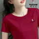 啄木鳥(niǎo)時(shí)尚女裝夏季短袖T恤女外穿潮新款純棉圓領(lǐng)修身顯瘦百搭上衣 酒紅色 808小標 2XL 建議(125-140斤)