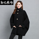 勤記胖妹妹雙面羊 絨大衣200斤胖mm穿的斗篷毛呢大衣中長(cháng)款加肥加大碼 黑色 6XL_建議200~230斤
