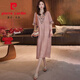 皮爾卡丹（pierre cardin）高端復(fù)古亞麻刺繡V領(lǐng)連衣裙2025夏季復(fù)古五分袖苧麻減齡寬松長裙 圖片色 XL 建議130-145斤