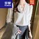 羅蒙(ROMON)輕奢高檔女裝復(fù)古港味V領(lǐng)襯衫女秋冬長(zhǎng)袖氣質(zhì)雪紡工作服西裝內(nèi)搭簡(jiǎn)約打底上衣 白色 M