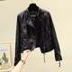 KanJoop小皮衣女士歐洲站春秋裝新款韓版短款機車(chē)服修身PU皮夾克外套 黑色 L【85-94斤】