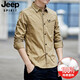 JEEP SPIRIT吉普長袖襯衫男純棉工裝襯衣男士外套中青年大碼休閑商務(wù)工作男裝 卡其色 2XL
