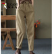 啄木鳥(niǎo)2026秋冬季加厚褲子新款休閑褲女松緊腰加絨哈倫褲純色春時(shí)尚長(cháng)褲 卡其薄i款 3XL  145-160斤