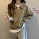 巧除秋冬洋氣撞色假兩件polo領(lǐng)衛(wèi)衣女200斤胖mm大碼寬松顯瘦長袖上衣 卡其綠 M 建議80-110斤