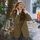 啄木鳥品牌女裝毛呢小西裝外套女2025年秋季新款寬松簡約小個子呢子西服 咸菜綠 XL 119130斤