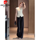 皮爾卡丹2025夏季新款韓版洋氣感高端時(shí)裝小香風(fēng)馬甲闊腿褲套裝女 白色馬甲闊腿褲 兩件套 XL 建議 105-115 斤