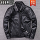 JEEP SPIRIT新品眞皮皮衣男士進口皮夾克頭層牛皮休閑短款個性翻領(lǐng)皮外套 黑色 黑色進口頭層牛皮 M