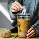 chomu帶刻度水杯玻璃吸管杯成人牛奶杯耐高溫杯子家用美式咖啡杯果汁杯 熱氣球500ml（含吸管杯套）