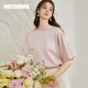 ROEYSHOUSE羅衣氣質(zhì)圓領(lǐng)緞面襯衫春夏新款百搭蝙蝠袖襯衣洋氣上衣10249 粉色 2XL