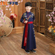 歲歲靚 兒童漢服男兒童漢服男小王爺公子少爺服中國風(fēng)改良唐裝長袍馬褂國學(xué)服 藏青色  帶折扇 140 (適合身高135-145厘米)