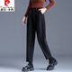 皮爾卡丹（pierre cardin）毛呢褲子女秋冬新款高腰寬松直筒顯瘦休閑煙管蘿卜老爹哈倫褲 黑色 【保暖毛呢 升級版】 加厚 M 建議101-118斤