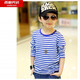 FMSERUIOS男童女童寶寶學(xué)生童裝棉質(zhì)兒童?；晟篱L(cháng)袖T恤藍白條紋學(xué)生表演服 天藍色 110cm