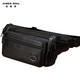 喜枝秀新款牛皮腰包男士真皮大容量腰包手機包多功能收銀包休閑運動(dòng)胸包 黑色