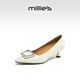 妙麗（Millies）輕奢單鞋女鞋2025夏季款氣質(zhì)甜美風(fēng)增高鞋子女高檔鞋配裙子通勤鞋 米色【跟高4.5CM】 37