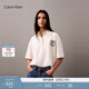 Calvin KleinJeans25夏季女士學(xué)院風(fēng)ck盾牌刺繡落肩五分袖T恤POLO衫47B209G YAS-牛乳白 M