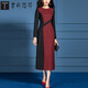 首尚格釋品牌毛呢連衣裙秋冬款女裝2025年新款修身顯瘦紅色拼接包臀裙子女 紅色 XXL 預售15天發(fā)貨