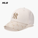MLB官方男女情侶老花拼接棒球帽硬頂刺繡大logo帽春夏CPM09 紐約洋基隊/深奶油色 均碼