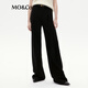 MO&Co.休閑褲附腰帶醋酸混紡高腰中線(xiàn)長(cháng)直筒闊腿褲及地休閑褲摩安珂 黑色 XS 155