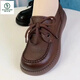 啄木鳥(niǎo)真皮小皮鞋女2024新款女鞋軟底軟面休閑百搭厚底樂(lè )福鞋單鞋 深棕色 37